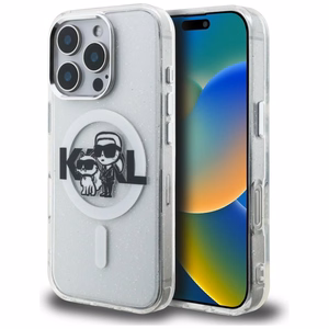 Karl Lagerfeld IML Glitter Karl & Choupette Sketch Logo MagSafe suojakuori iPhone 16 Pro - läpinäkyvä