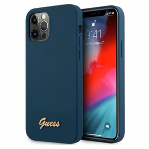 Guess GUHCP12LLSLMGBL iPhone 12 Pro Max 6.7" sininen/sininen kovakotelo Metalli Logo Script