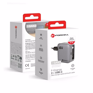Puhelinlaturi Forcell F-Energy GaN USB C + sisaanvedettava kaapeli USB C PD QC4.0 3A 45W VT-R5 harmaa