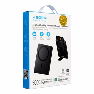 Ulkoinen akku Veger Wallet Tracker W0582 MFi PD 20W 5000 mAh musta