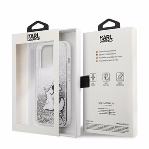Karl Lagerfeld Liquid Glitter Choupette Fun Suojakuori iPhone 13 Pro Max 6.7" - Hopeinen