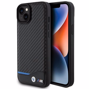 BMW Nahkainen Carbon Suojakuori iPhone 15 Plus:lle - musta