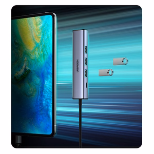 Ugreen multifunctional adapter HUB USB 3.0 - 3 x USB / Ethernet RJ-45 / USB Type C PD gray (CM475)