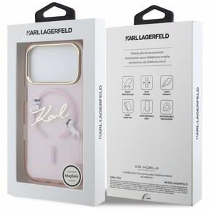 Karl Lagerfeld IML Choupettes Karl Script Logo MagSafe Suojakuori iPhone 17 Prolle - vaaleanpunainen
