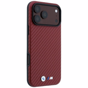 BMW suojakuori laitteelle iPhone 18 Pro / 17 Pro: (Carbon Metal Logo), MagSafe-yhteensopiva, väri: viininpunainen