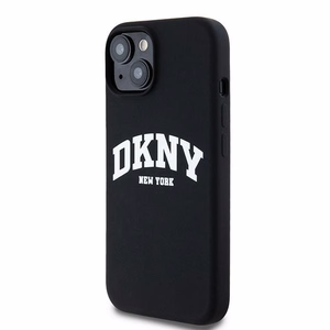 DKNY Liquid Silikoninen White Printed Logo MagSafe Suojakuori iPhone 14 / 15 / 13:lle - musta