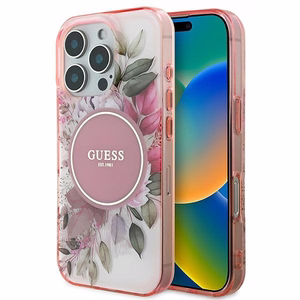 Guess IML Flower ja Tonal Circle MagSafe iPhone 16 Pro Max Suojakuori - Vaaleanpunainen