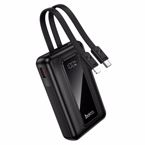 Hoco J162 -varavirtalähde sisäänrakennetuilla USB-C- ja Lightning-kaapeleilla, 10000 mAh, QC, PD, 22,5 W, musta