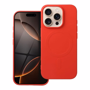 Silikoninen Mag Cover iPhone 16 PRO:lle yhteensopiva MagSafen kanssa (iso reikä) punainen