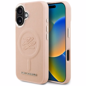 Karl Lagerfeld Initial & Metal Logo MagSafe iPhone 16 Case - Pink