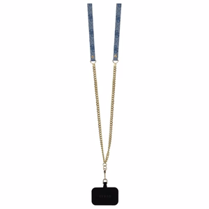 Guess Leather Metal Logo Strass Crossbody Suojakuori iPhone 16:lle - sininen