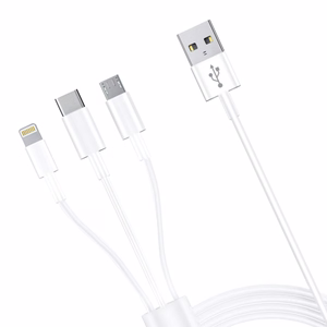 3mk-kaapeli 3in1 USB-A - micro USB / Lightning / USB-C 1,2 m 20V/2.4A 15W - valkoinen