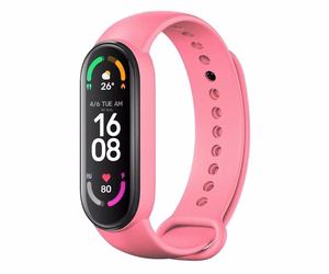 Silikoni ranneke Xiaomi Mi Band 5 / 6 / 7:lle vaaleanpunainen (37)