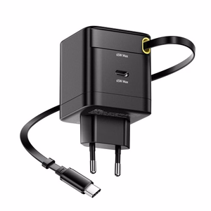 Charger Essager "Ruizi" Black 65W (1xPD) + integrated Type-C cable