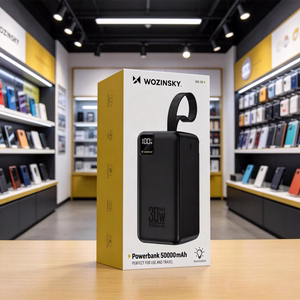 Wozinsky W8-B 50000mAh 30W varavirtalähde, 2xUSB-A, 2xUSB-C, USB micro, taskulampulla, musta