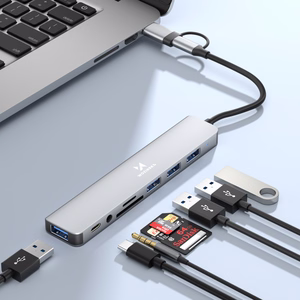 Harmaa 8-in-1-USB-keskitin Wozinsky WAH-81 USB 3.0:lla, SD-kortinlukijalla ja äänilähdöllä