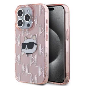 Karl Lagerfeld IML Choupette Head & Monogram suojakuori iPhone 15 Pro:lle - vaaleanpunainen