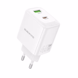 Borofone seinälaturi BN30 Cargador GaN - USB + Type C - QC 3.0 PD 45W valkoinen