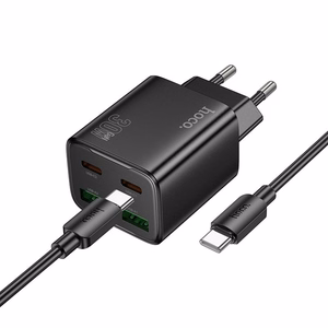 Puhelinlaturi Hoco 2 x USB C + 2 x USB A QC3.0 PD 3A 30W + kaapeli USB C - USB C N56 musta