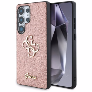 GUESS Fixed Glitter Big 4G Metal Logo Suojakuori Samsung Galaxy S25 Ultra Vaaleanpunainen