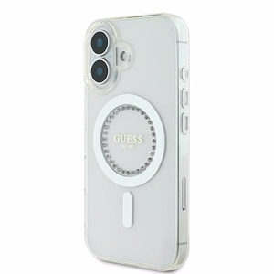 Guess IML Rhinestones MagSafe Case for iPhone 16 - White