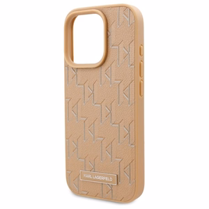 Karl Lagerfeld Suojakuori iPhone 16 Pro 6.3 KLHMP16LPKHPORPE Beige Kova Nahkainen Monogram Metal Logo MagSafe
