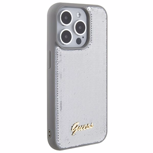 Guess Sequin Script Metal Suojakuori iPhone 15 Pro:lle - hopeinen