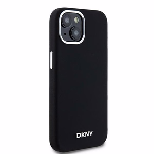 DKNY Liquid Silikoninen Small Metal Logo MagSafe Suojakuori iPhone 15 Plus / 14 Plus:lle - musta
