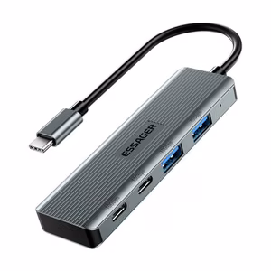 Adapter Essager "4 in 1" Grey (In: Type-C, Out: 2xUSB-C and 2xUSB)
