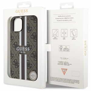 Guess GUHMP14MP4RPSW iPhone 14 Plus 6.7 ruskea/ruskea suojakuori 4G Printed Stripes MagSafe