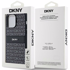 DKNY Nahkainen Mono Stripe & Metal Logo Suojakuori iPhone 14 Pro Max:lle - musta