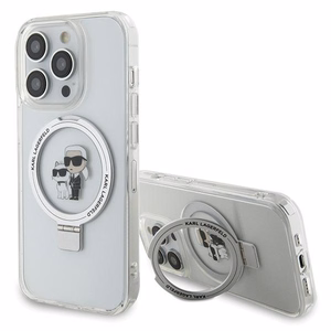 Karl Lagerfeld KLHMP15LHMRSKCH iPhone 15 Pro 6.1 valkoinen/valkoinen kovakuori Ring Stand Karl&Choupette MagSafe