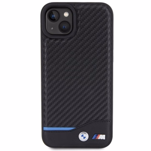 BMW Nahkainen Carbon Suojakuori iPhone 15 Plus:lle - musta
