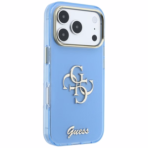 Guess IML 4G Script Metal -suojakuori laitteelle iPhone 18 Pro Max / 17 Pro Max – vaaleansininen