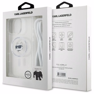 Karl Lagerfeld IML Choupette Head & Cord MagSafe Suojakuori iPhone 16 Pro:lle - läpinäkyvä