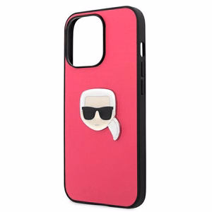 Karl Lagerfeld Nahka Ikonik Karl's Head Metal Case iPhone 13 Pro / 13 6.1" - vaaleanpunainen