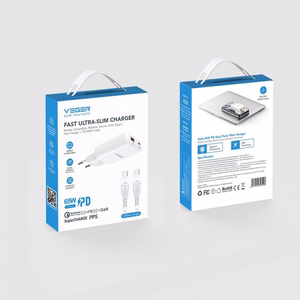 Puhelimen laturi USB-A + Type-C PD 65 W + datakaapeli Type-C–C 100 W VEGER TR122, valkoinen