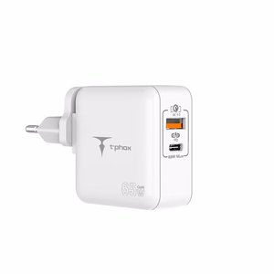 SEINÄLATURI T-PHOX MEGA T-PP09 GAN PD 65W USB/USB-C VALKOINEN