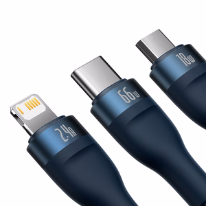 Baseus Flash Series II 3-in-1 -kaapeli USB-A - USB-C/Lightning/Micro USB - 66W 6A 1,2 m CASS040003 - sininen