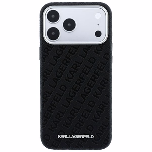 Karl Lagerfeld Grained Allover Logo Metal Elongated MagSafe -suojakuori iPhone 18 Pro / 17 Pro -malleille, musta