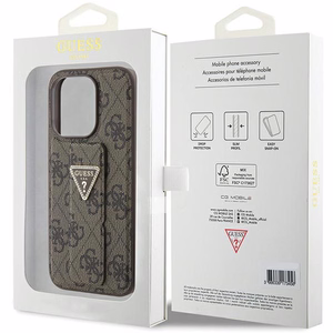 Guess Grip Stand 4G Triangle Strass Suojakuori iPhone 15 Prolle - ruskea