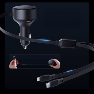 Orico Dual Stretch 60W USB-C autolaturi kahdella sisäänvedettävällä USB-C + Lightning kaapelilla - musta