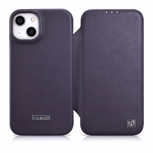 iCarer CE Premium Nahka Folio Case iPhone 14 Plus Magneettinen Flip Nahka Folio Case MagSafe Tumman violetti (WMI14220715-DP)