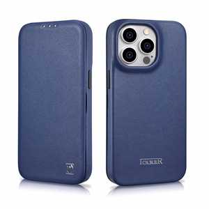 iCarer CE Premium Nahka Folio Case iPhone 14 Pro Magneettinen Flip Nahka Folio Case MagSafe Blue (WMI14220714-BU)