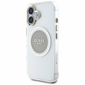 Guess IML Metal Colored Circle Classic Logo MagSafe Suojakuori iPhone 16:lle - harmaa