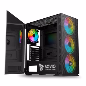 SAVIO Raptor X1 ARGB Glass/Mesh -tietokonerunko, musta