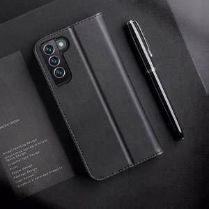 Dux Ducis Hivo Nahka Flip Cover Aitoa nahkaa Lompakko korteille ja asiakirjoille Samsung Galaxy S22 + (S22 Plus) Musta