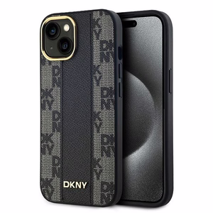 DKNY Nahkainen Checkered Mono Pattern MagSafe Suojakuori iPhone 15 Plus / 14 Plus:lle - Musta