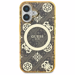 Guess IML Peony On 4G Background MagSafe Suojakuori iPhone 16:lle - ruskea