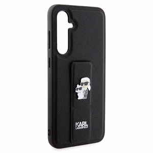 Karl Lagerfeld Gripstand Saffiano Karl&Choupette Pins suojakuori Samsung Galaxy S23 FE:lle - musta